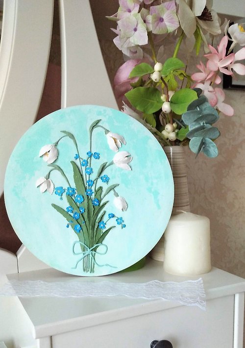 YourFloralDreams Floral painting Bouquet of forget-me-nots and snowdrops Mom gift Home decor