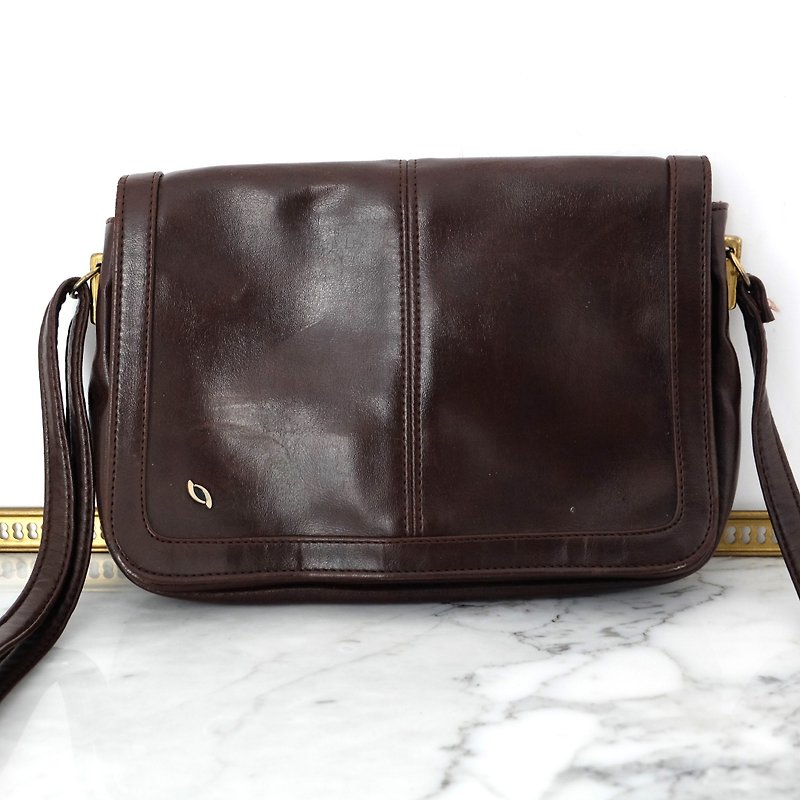French Vintage Dark Brown Leather Bag - กระเป๋าแมสเซนเจอร์ - หนังแท้ สีนำ้ตาล
