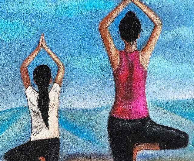 Yoga Painting on Canvas, Original Yoga Wall Art, Yoga Studio Decor