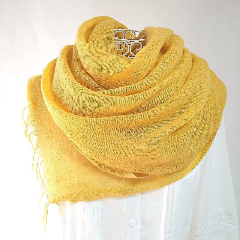 Vegetable dyed, wool cotton, large long stole, moon peach and chamomile, German dyed - Knit Scarves & Wraps - Wool Yellow