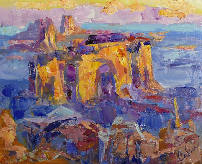 Mountains Artwork Grand Canyon Landscape Plain Air Painting Original Art Arizona - Posters - Wood Multicolor