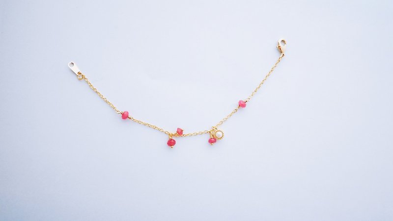Branches - pink precious stones three - dimensional round pearl pendant bracelet - สร้อยข้อมือ - โลหะ สีแดง