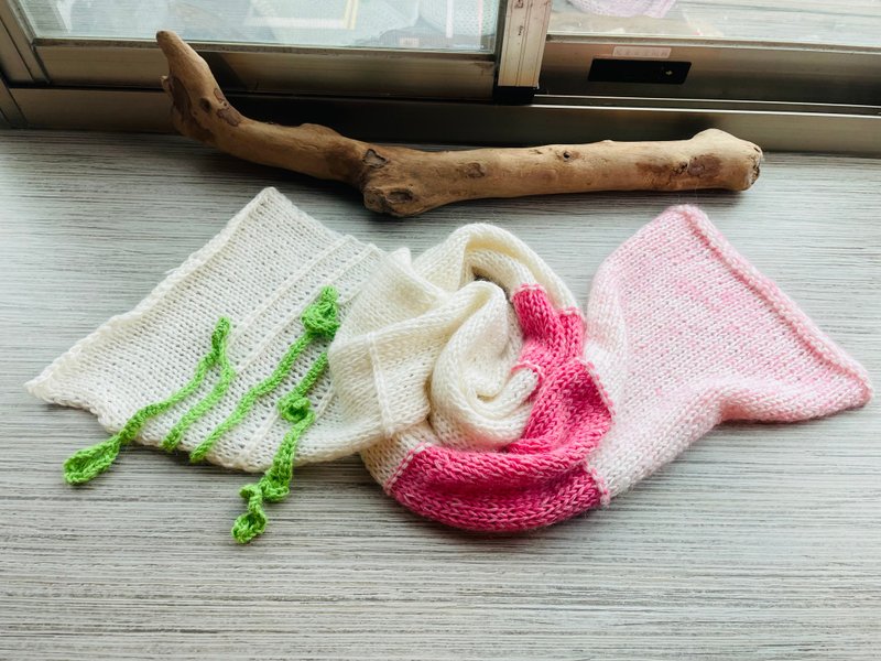 革物製織丨現貨_手工編織美麗諾長長的長圍巾_龍年大喜之粉櫻綠 - 頸巾/披肩 - 羊毛 