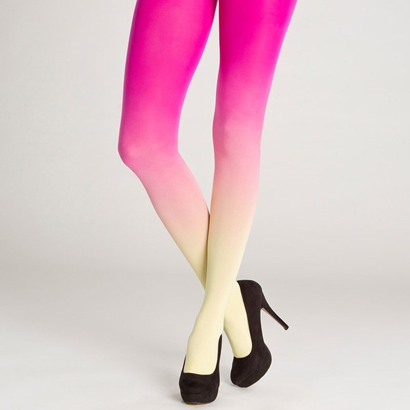 Yellow-magenta ombre gradient pantyhose tights - 內搭褲/緊身褲 - 尼龍 紫色
