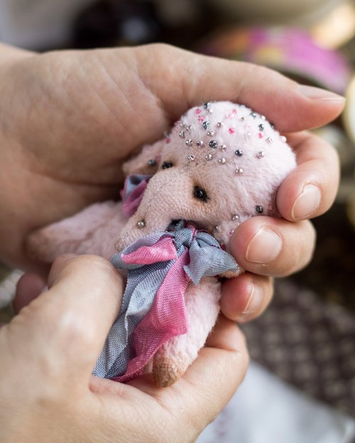 テディベア】桜ピンクの赤ちゃんベア ウルトラスパースモヘア