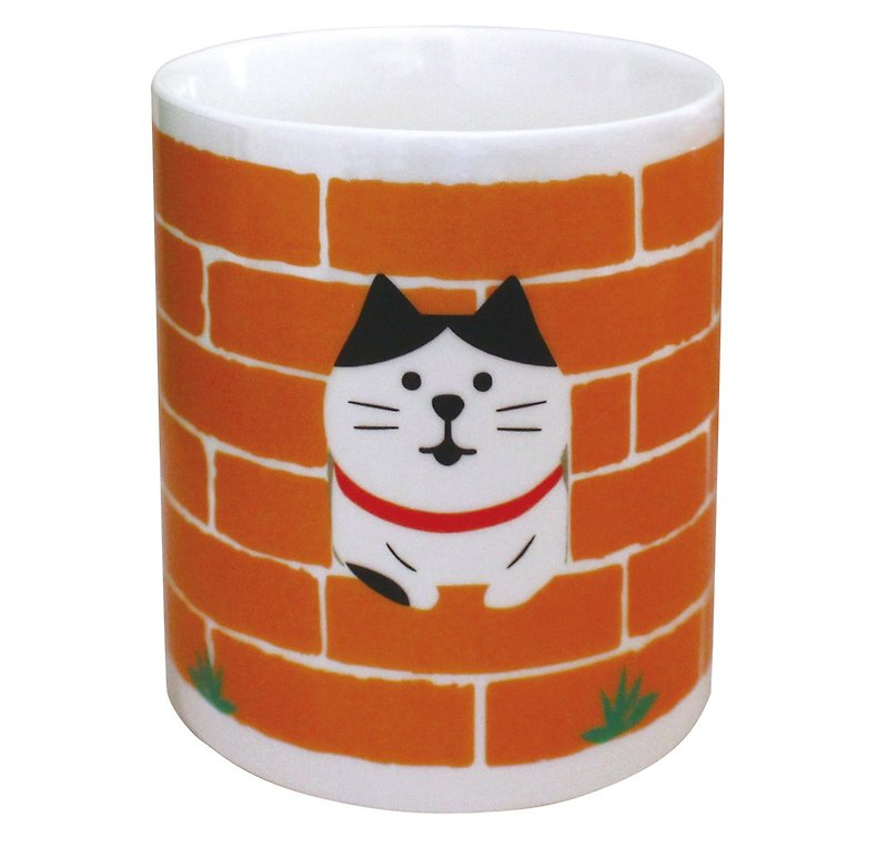 【日本Decole】concombre 說聲HI 嗨馬克杯★八分黑白貓圖案 - 咖啡杯 - 陶 紅色