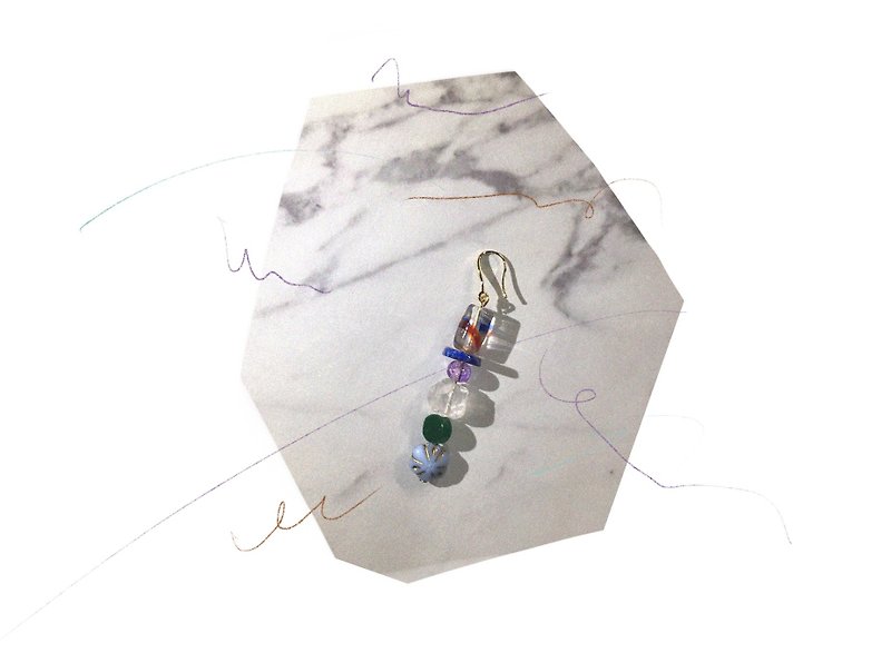 Sorcerer's Stone Large String Earrings-Mixed Color Glaze (Single) - ต่างหู - แก้ว หลากหลายสี