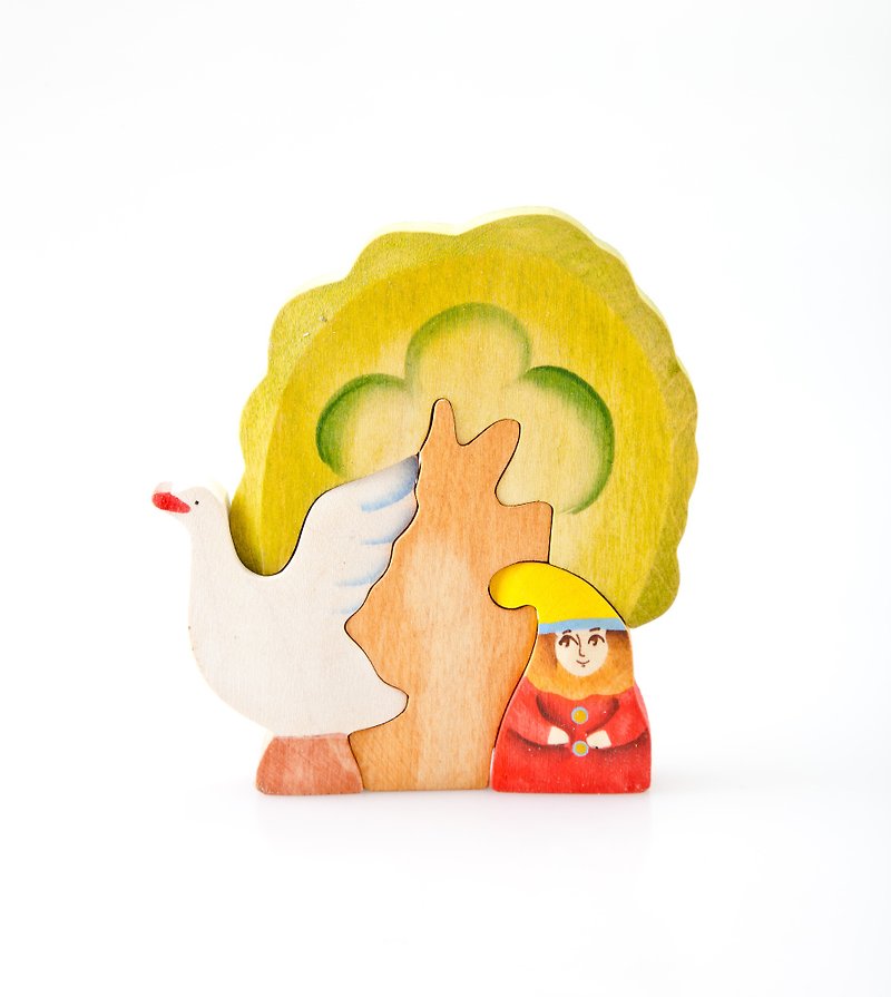 【Summer Must Buy】Chunmu Fairy Tales-Russian Building Blocks-Three-dimensional Jigsaw Puzzle: Goblins and Swans - Kids' Toys - Wood Red