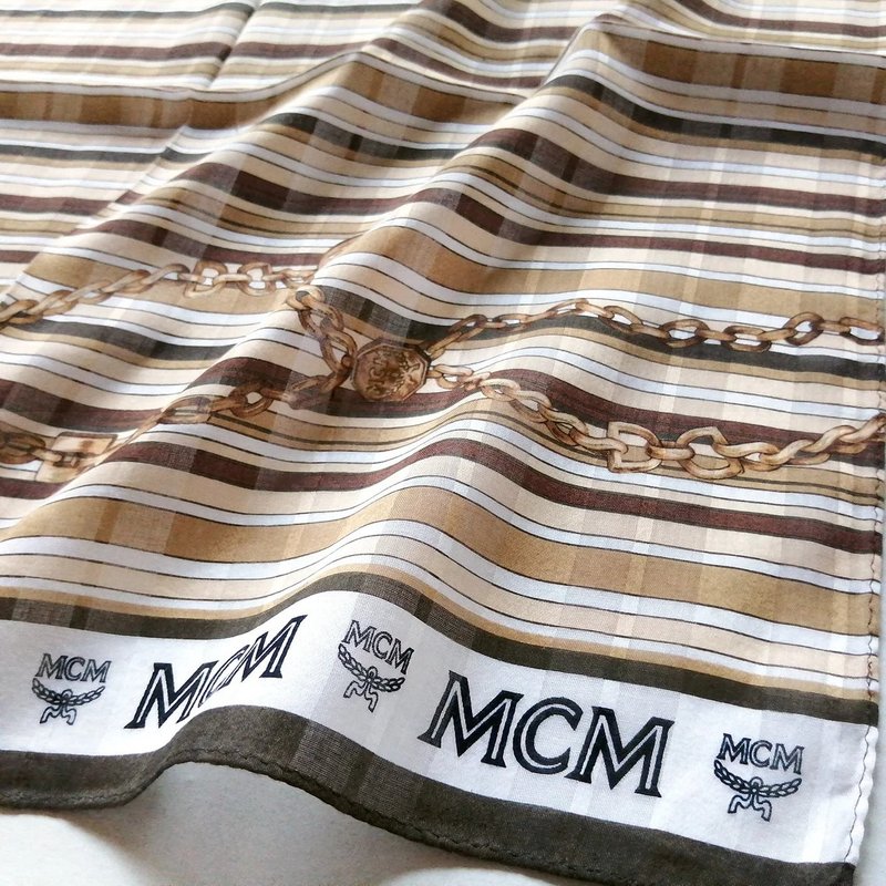 MCM Vintage Handkerchief Pocket Square Brown 20 x 19.5 inches - 絲巾 - 棉．麻 卡其色