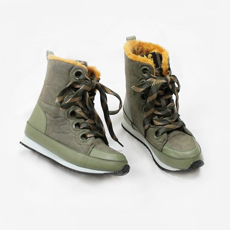 休閒韓版冬靴 – 軍綠 - 女休閒鞋/帆布鞋 - 其他材質 綠色