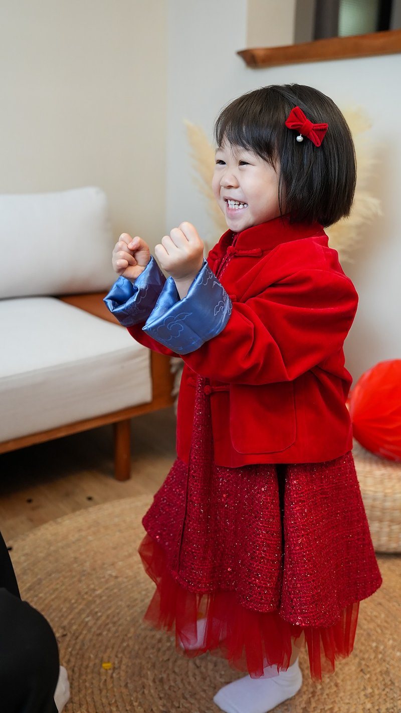 Kid's Velvet Tang Jacket (Red/Blue) - เสื้อแจ็คเก็ต - ผ้าไหม สีแดง