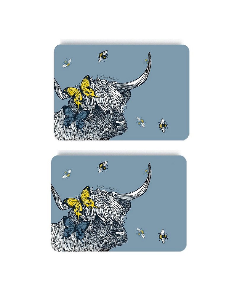 British Gillian Kyle Scottish Highland Cow Totem Wood Placemat/Table Mat (a set of two pieces) - Place Mats & Dining Décor - Wood 
