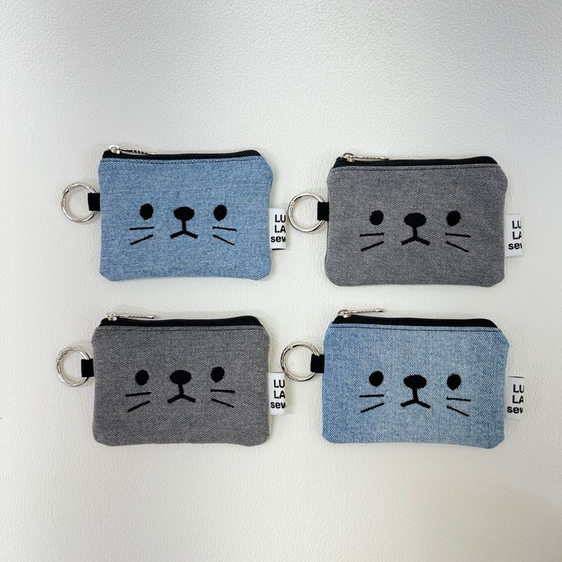 jeans upcycling cat coin purses - กระเป๋าใส่เหรียญ - ผ้าฝ้าย/ผ้าลินิน สีน้ำเงิน