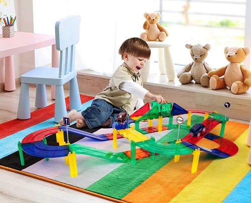 Magnatiles x 畢卡索 x 國家地理 x jellystone PicassoTiles磁力積木-賽車軌道50pcs