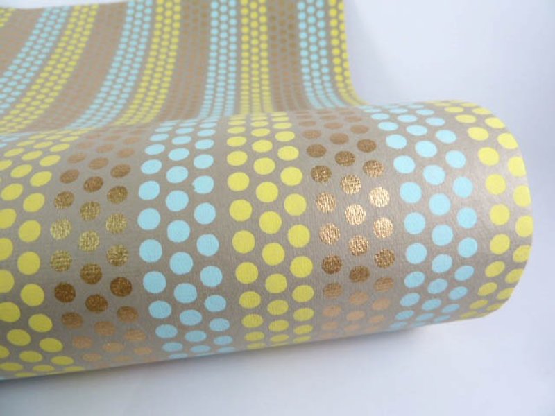 Shizen blue and yellow coffee dot handmade wrapping paper - วัสดุห่อของขวัญ - กระดาษ สีนำ้ตาล