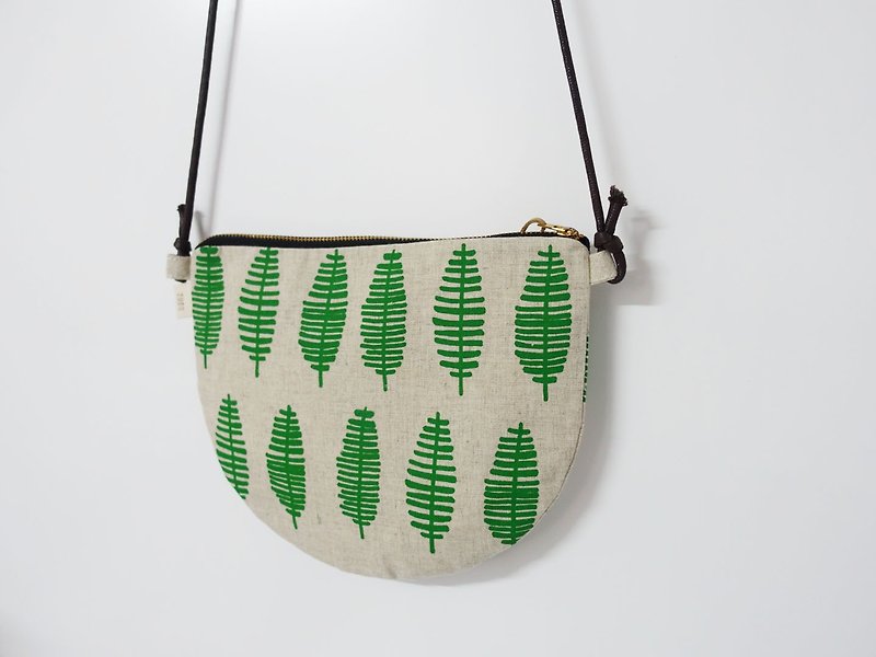 Screen printing  crossbody bag  pteridophyllum - Messenger Bags & Sling Bags - Cotton & Hemp Green