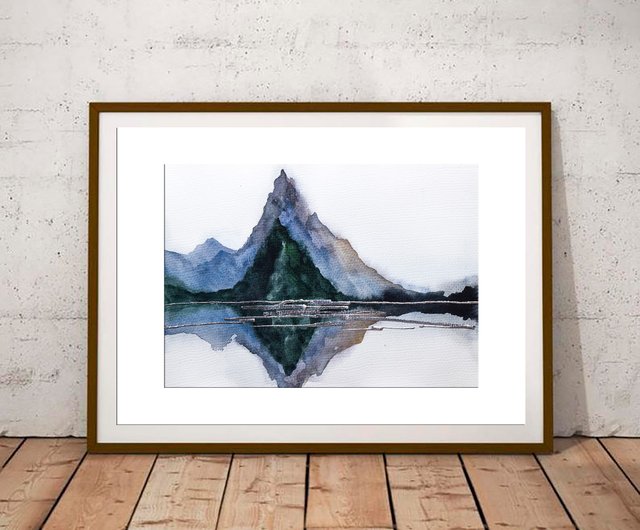 水彩画 風景画 四つ切 シルバーフレーム ハンドメイド アートフレーム