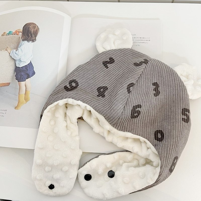 Starry sky gray numerology handmade high-quality bean fleece warm baby flying hat ear-covering hat - Baby Hats & Headbands - Cotton & Hemp 