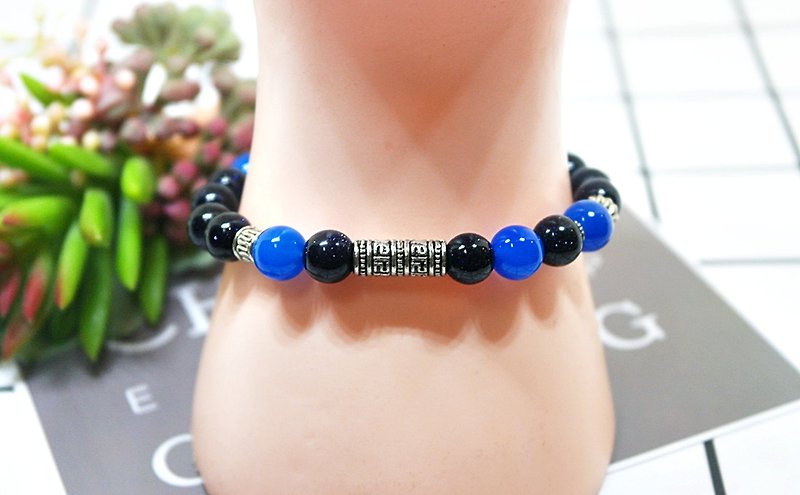Natural Stone X Alloy Bracelet_Between Blue and Black-Limited*1- #中性#boyfriend's Valentine's Day Gift - สร้อยข้อมือ - เครื่องเพชรพลอย สีดำ