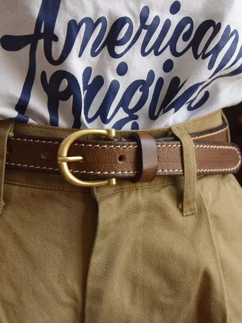 Width 2.3cm Belts For Jeans Retro Handmade Genuine Leather Pin Buckle Belt - Belts - Genuine Leather Yellow