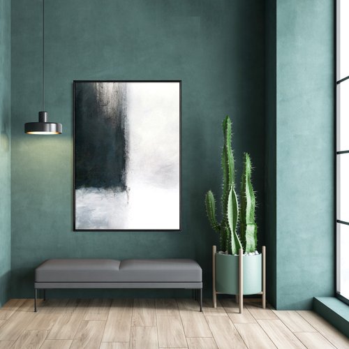 抽象画 • モノローグI - 黒い/白い/掛け絵/抽象画/アート/シンプル