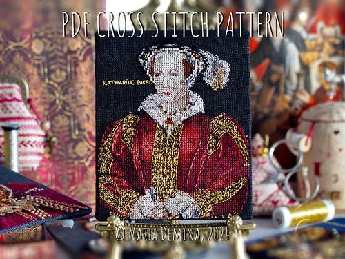 LittleRoomInTheAttic Catherine Parr - Hans Holbein - PDF cross stitch pattern 十字绣