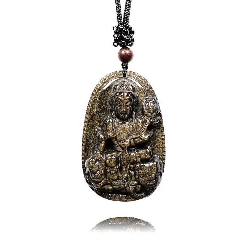 Gold Obsidian Samantabhadra Dragon Snake Zodiac's Guard - Necklaces - Semi-Precious Stones Multicolor