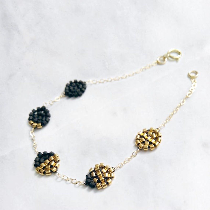 Artemis Moon Lunar Phase Beaded Bracelet in black and gold with gold filled hardware - 手鍊/手環 - 其他材質 金色