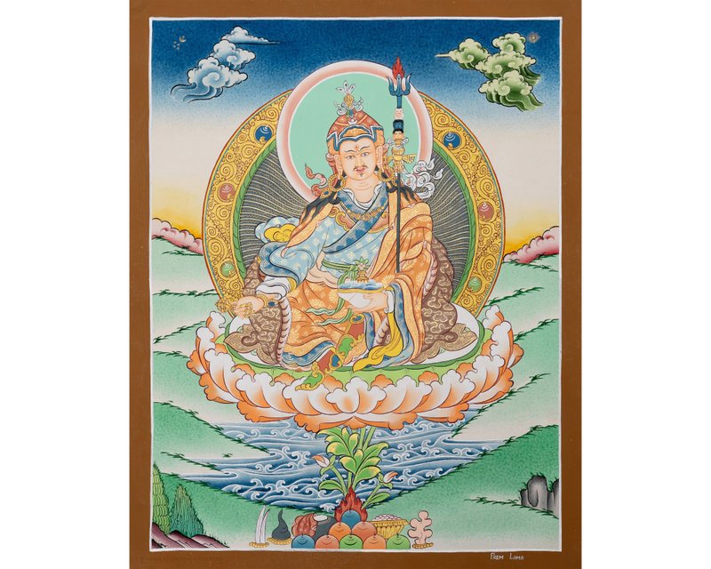 Thangka of Enlightenment Guru Rinpoche Beacon of Spiritual Awakening - Wall Décor - Other Metals Multicolor