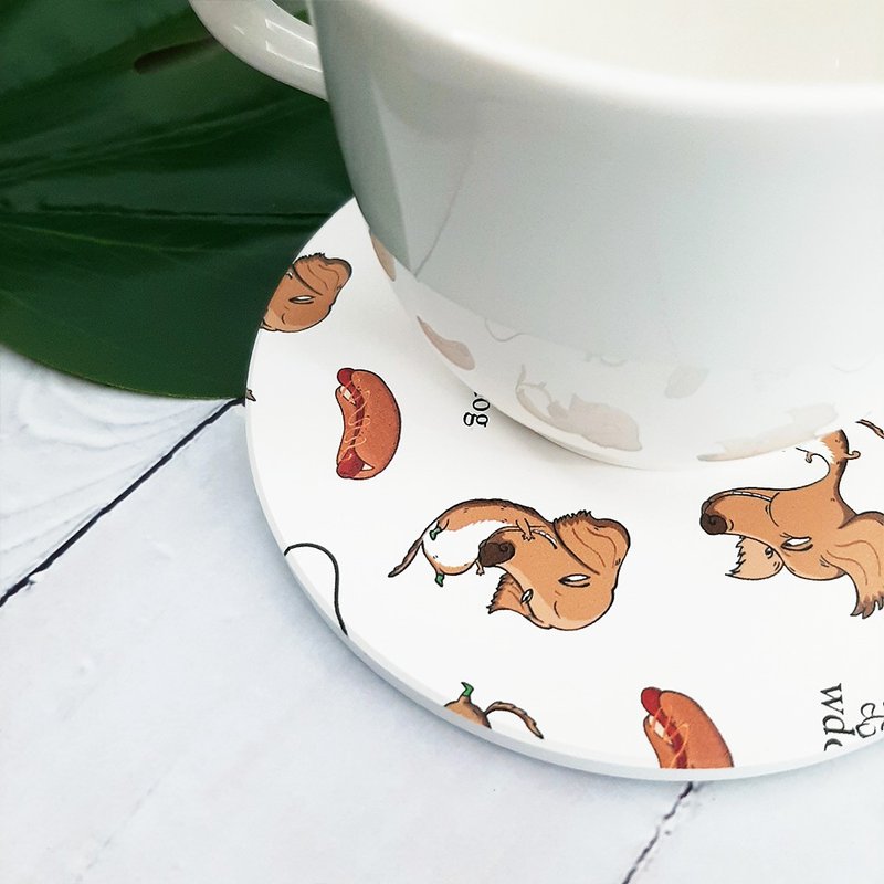 Ceramic Suction Coaster / White Hot Dog Egg (White) - Coasters - Pottery 