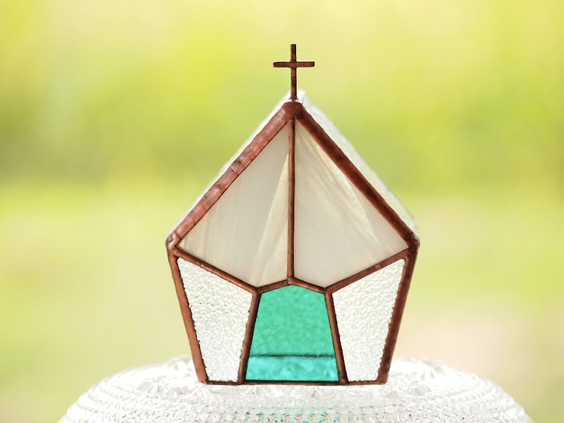 Domus Candle holder with emerald green LED candle · church · stained glass