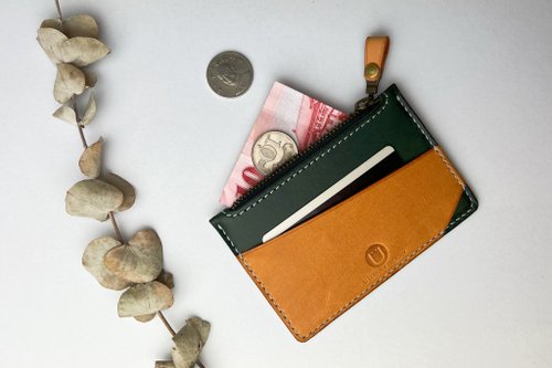 U皮革工場 【免費刻名】撞色零錢包 l 綠色下單處