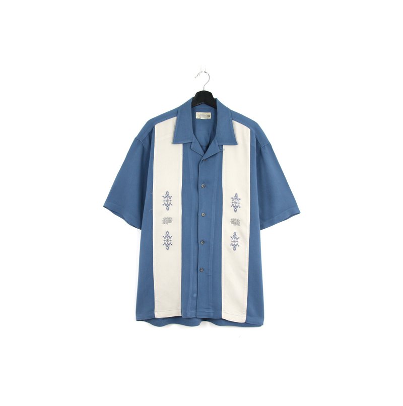 Back to Green- 刺繡夏威夷襯衫 藍白 /vintage shirts - 男襯衫/休閒襯衫 - 聚酯纖維 