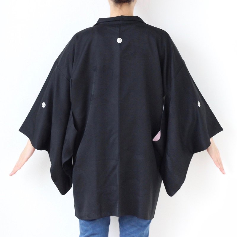 cloud pattern haori, black kimono, One of a kind, Japanese vintage /3441 - Women's Casual & Functional Jackets - Silk Black