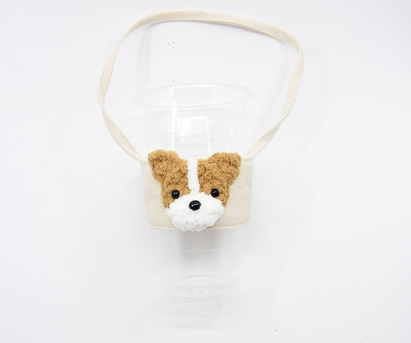 Corgi Dog / Environmental Cup Bag / Beverage Bag / Cup Set - ถุงใส่กระติกนำ้ - เส้นใยสังเคราะห์ สีนำ้ตาล