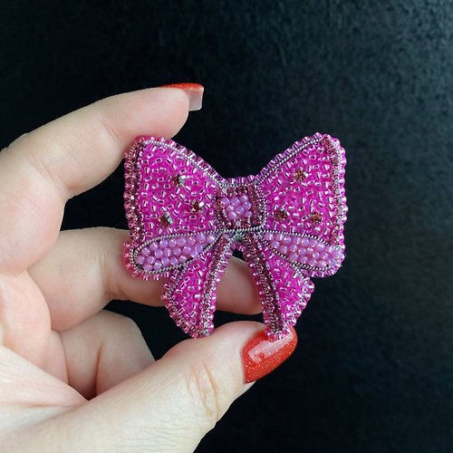 AlexArtRoom Bow brooch, pink bow brooch, pink bow, bow jewelry