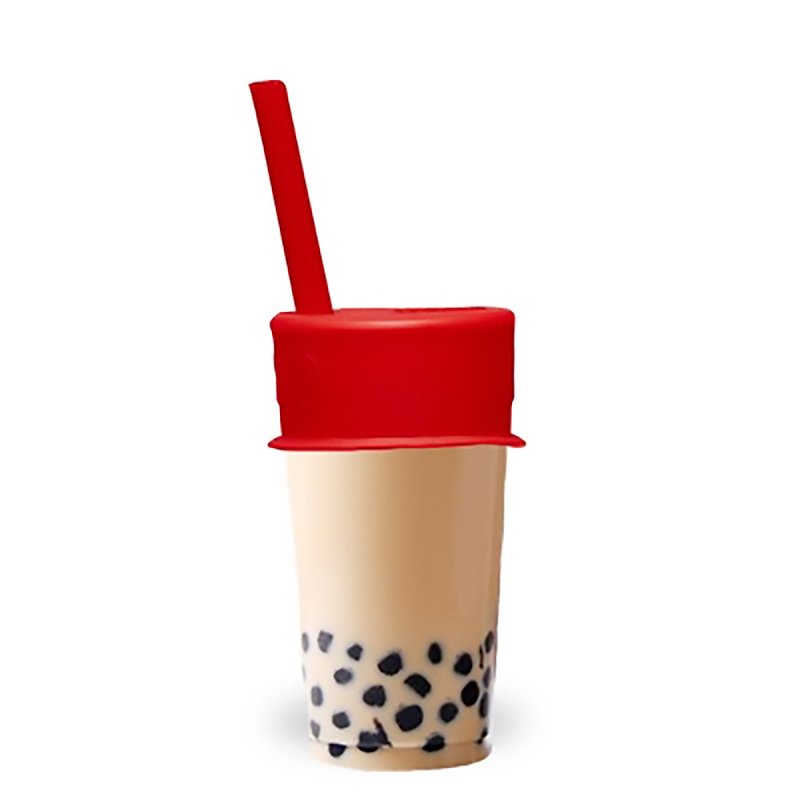 LUUMI Bubble Tea Lid  and Straw Red - Reusable Straws - Silicone Red