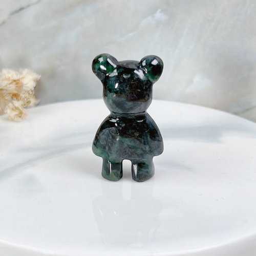 翡翠 クマの置物 アメジスト台座付き クマの翡翠で会いましょう] シアン色の翡翠で作られたかわいいクマの