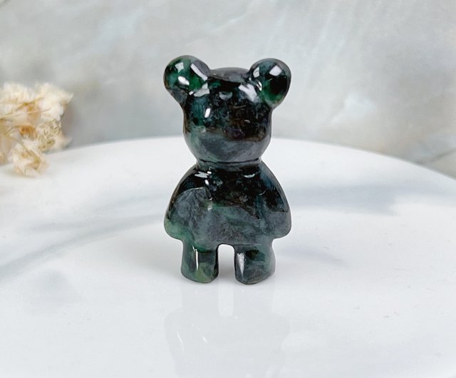 クマの翡翠で会いましょう] シアン色の翡翠で作られたかわいいクマの