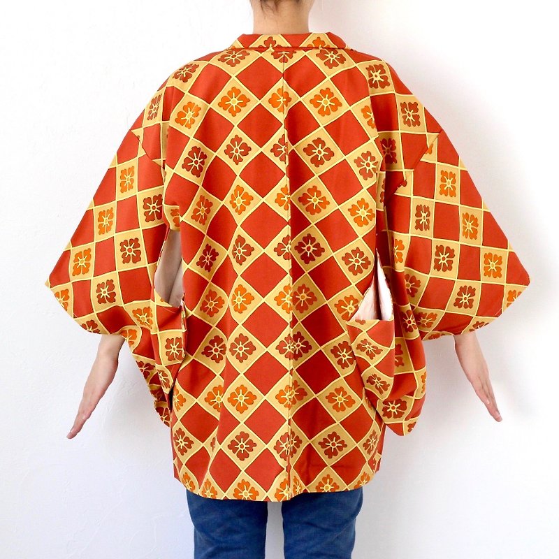 diamond kimono, kimono, kimono jacket,  floral haori, Asian jacket, Kimono /3469 - 外套/大衣 - 絲．絹 橘色