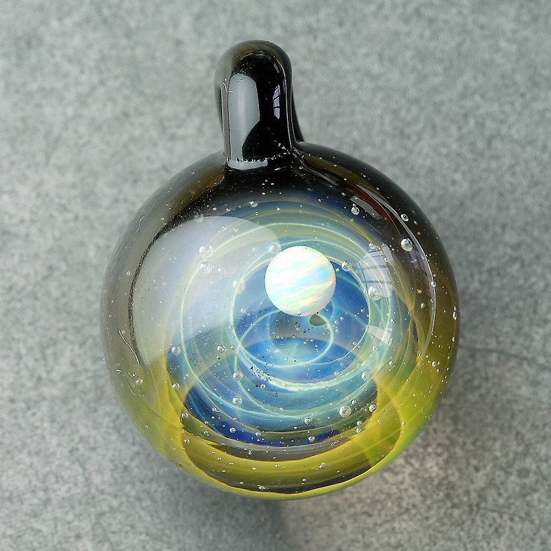 Universe Planets Space Handmade Lampwork Glass Pendant - สร้อยคอ - แก้ว สีส้ม