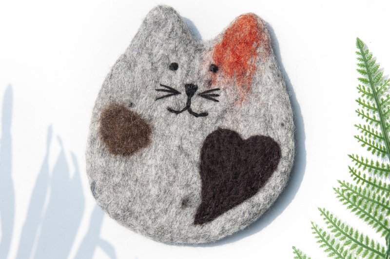 バレンタインデーギフト クリスマス交換ギフト 森の羊毛フェルトコースター アニマルコースター-猫 吸水マット - コースター - ウール 多色