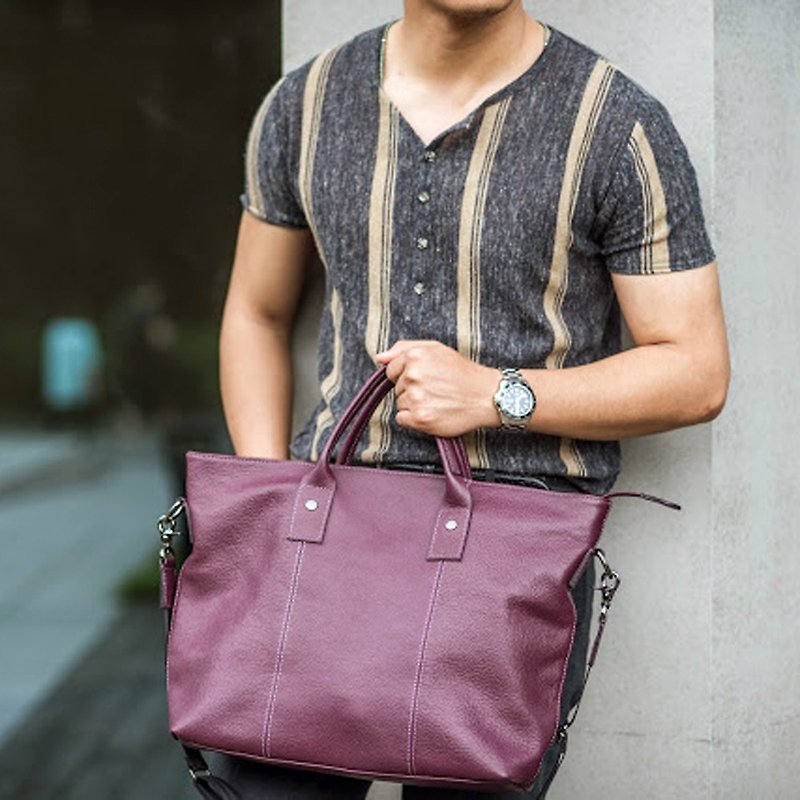 Big boy briefcase / Mr. Big Bag / cowhide / with side strap / violet / black - Handbags & Totes - Genuine Leather Purple