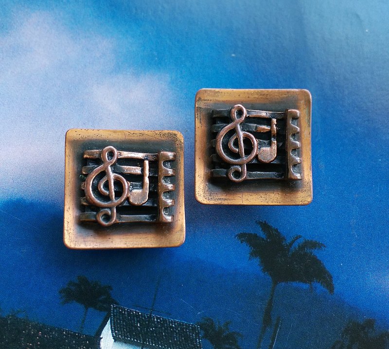 Vintage Jewelry 西洋古董飾品  Copper 音符 樂譜造型 夾式耳環 - 耳環/耳夾/耳骨夾 - 其他材質 金色