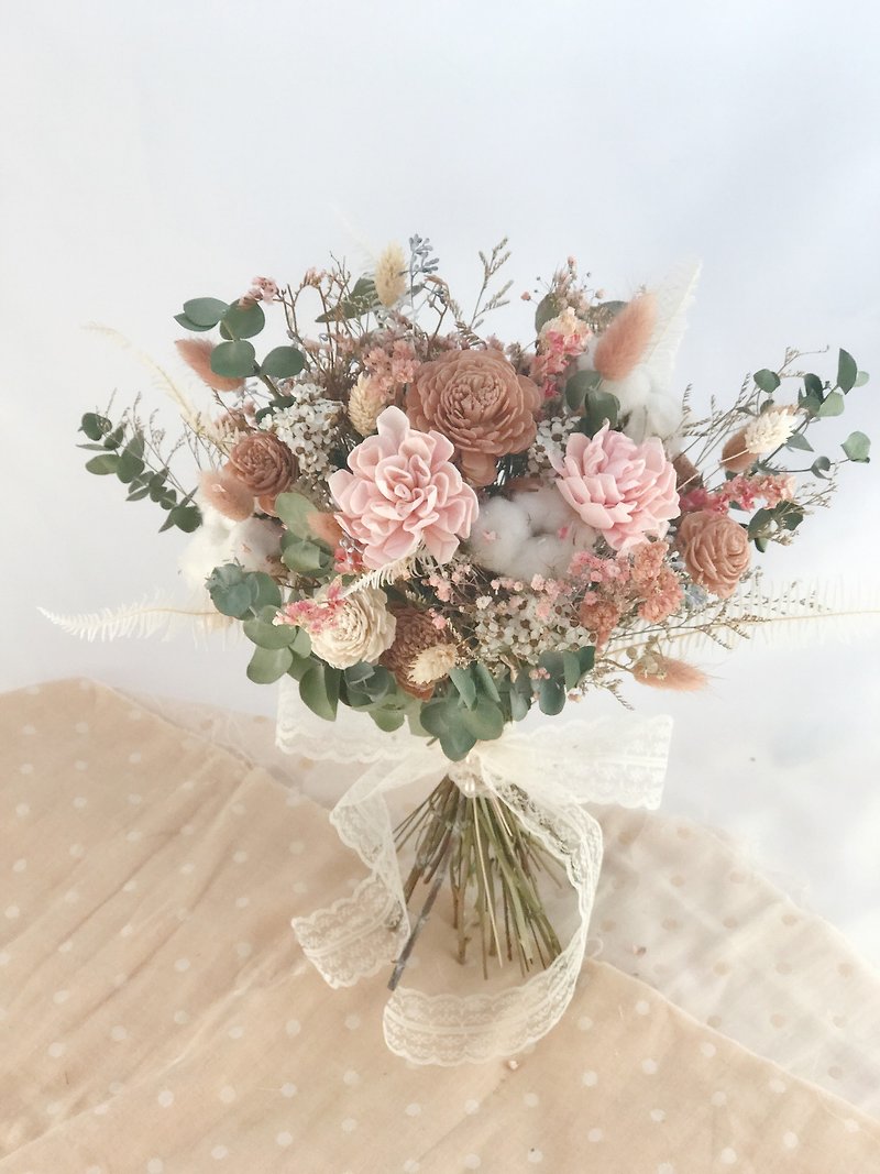 Retro smoked pink bouquet of dried flowers/proposal/wedding small items/gifts/outdoor props/custom - Dried Flowers & Bouquets - Plants & Flowers Pink