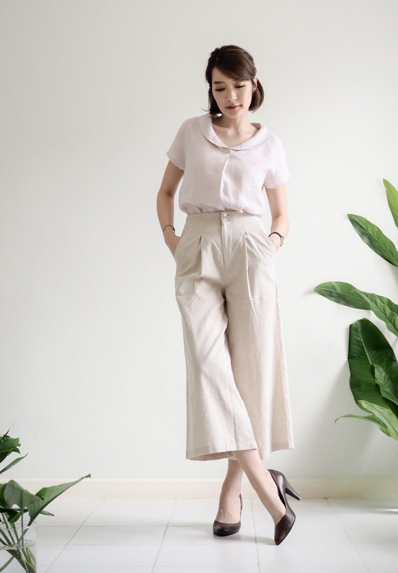 Lotus collar short sleeves Linen Blouse : Aster Blouse - 女上衣/長袖上衣 - 棉．麻 多色