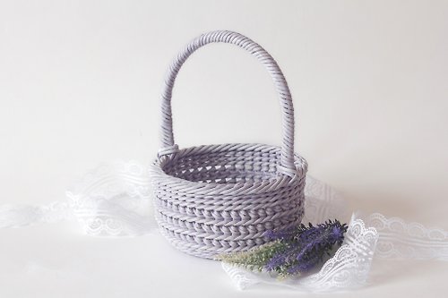 Lagidna Maisternia Purple flower girl basket, Violet wedding basket with handle