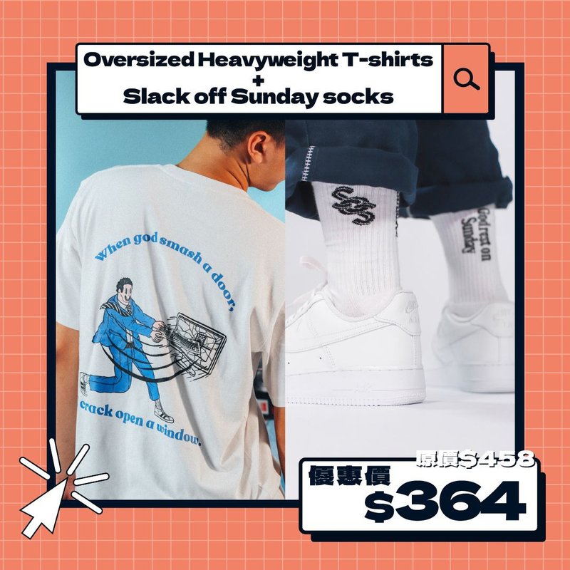 新年福袋 F Slack off Sunday Tee + Socks - 帽T/大學T - 棉．麻 
