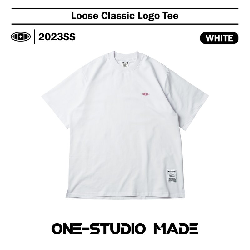 ONE-1111-STUDIO  經典LOGO寬版短Tee - 男 T 恤 - 棉．麻 白色