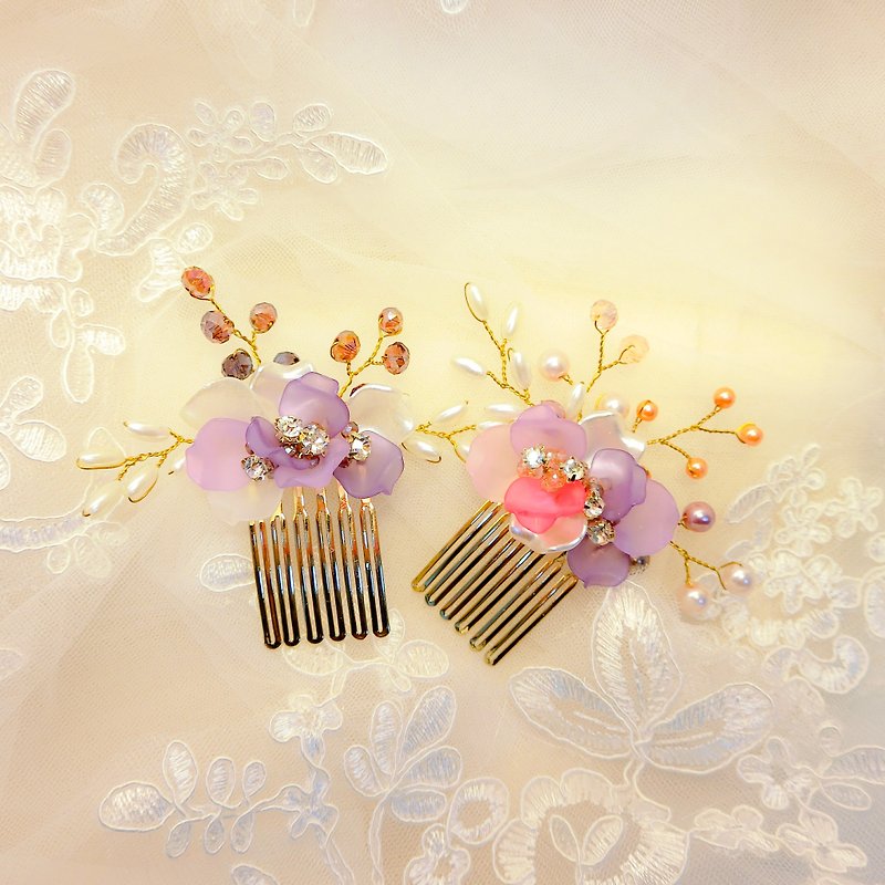 戴上幸福的飾 嬌若春花系列-新娘髮梳.法國梳.自助婚禮-組合紫 - 髮飾 - 其他金屬 紫色